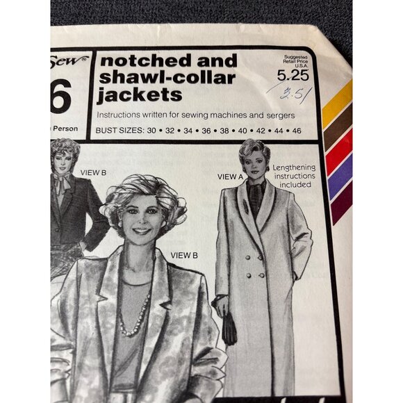 Stretch & Sew 1016 Notched & Shawl-Collar Jacket Sewing Pattern Bust Size 30-46 - Picture 2 of 5